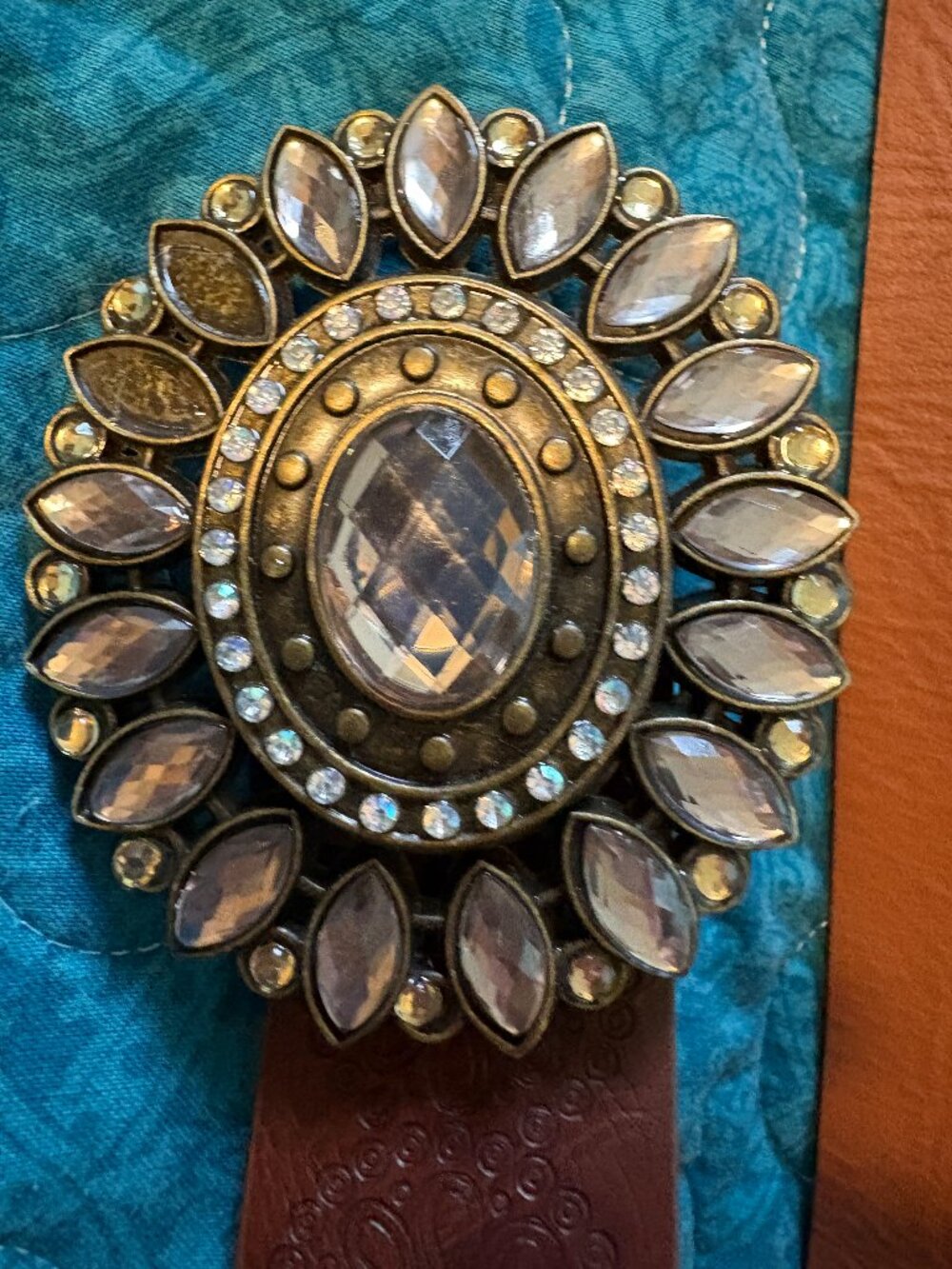 Brown Jeweled Rhinestone Floral Casual Women's Belt Size 5